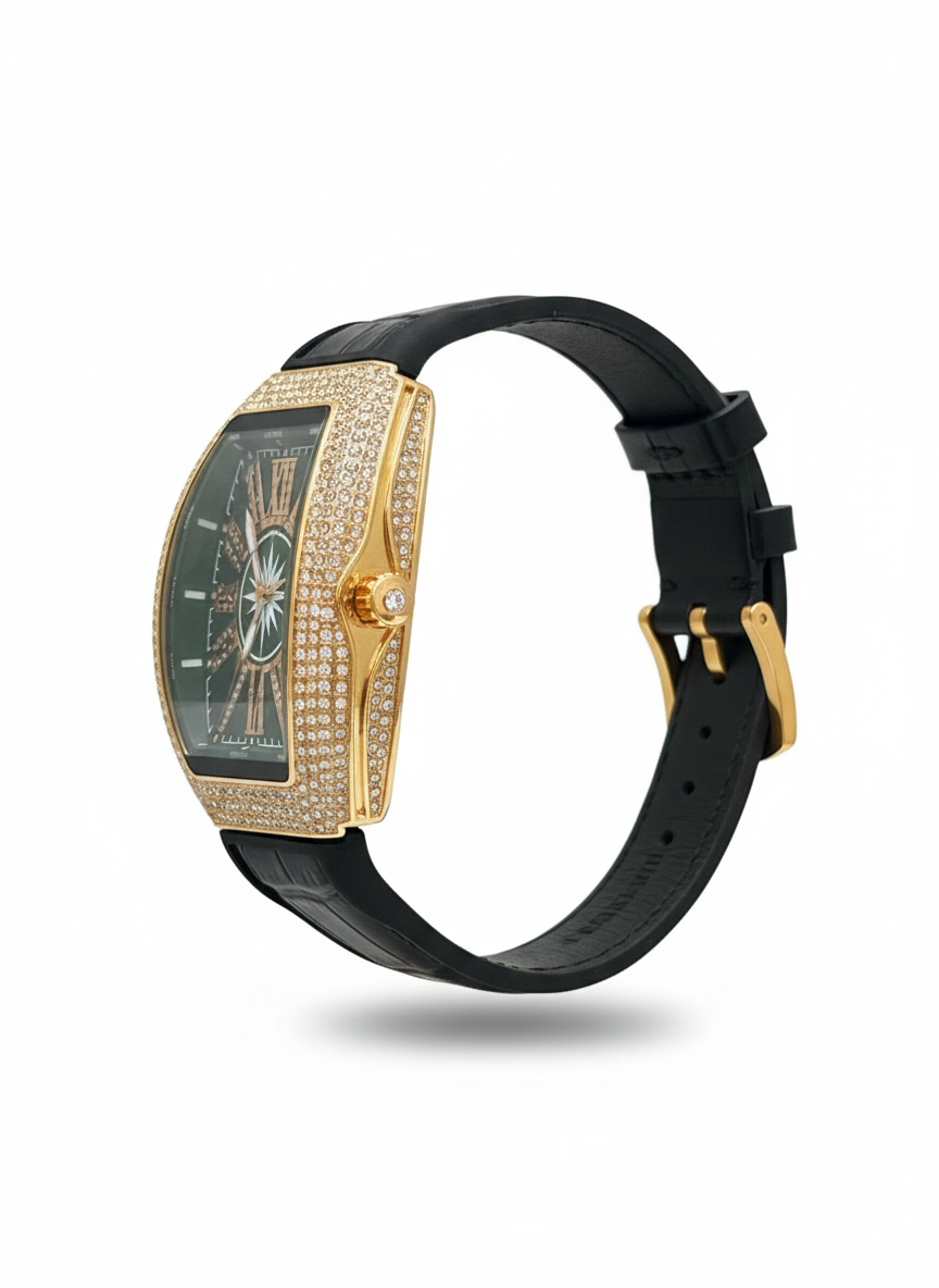 Diamond Arc – Leather Strap Watch