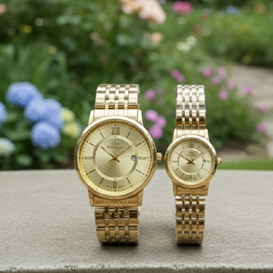 Golden Strap Golden Dial Couple Watch