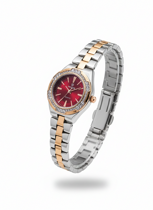 PrimeTick Ruby Grace – Two-Tone Diamond Bezel Watch