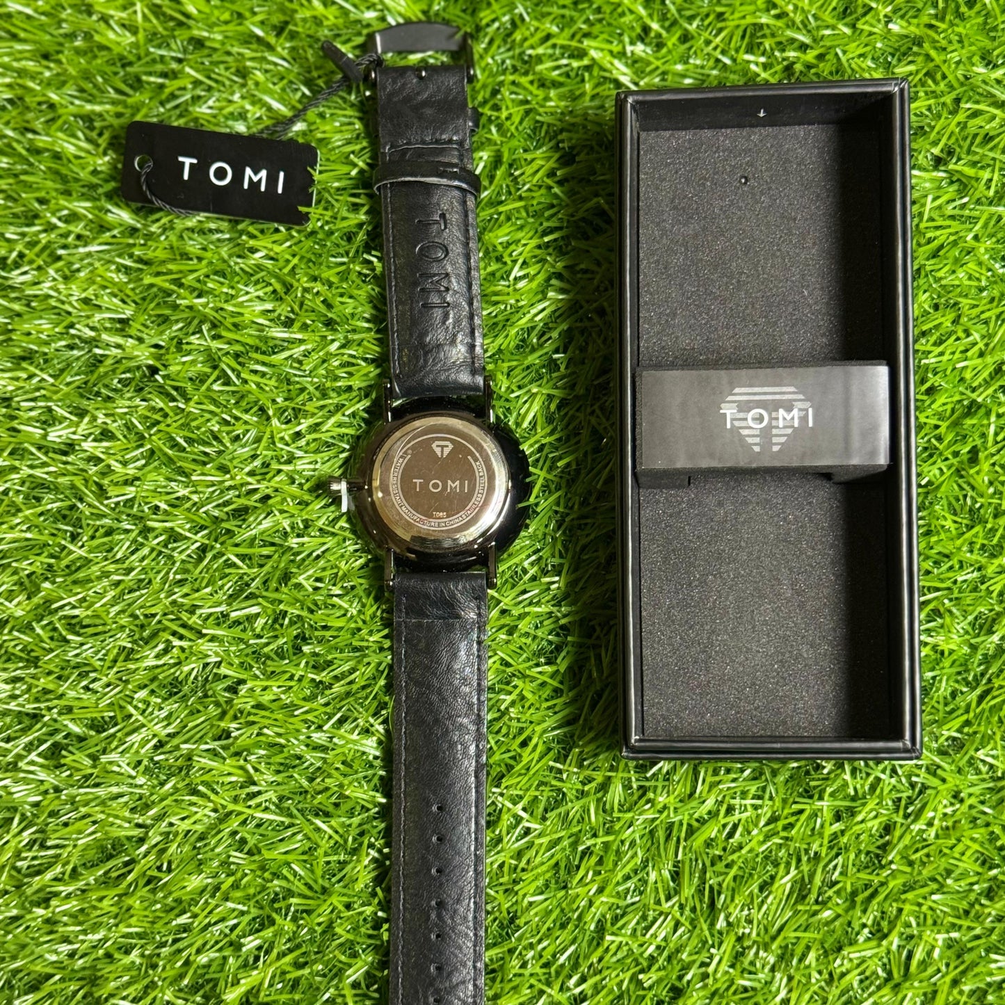 Tomi Elegant Black Dial Leather Strap Watch